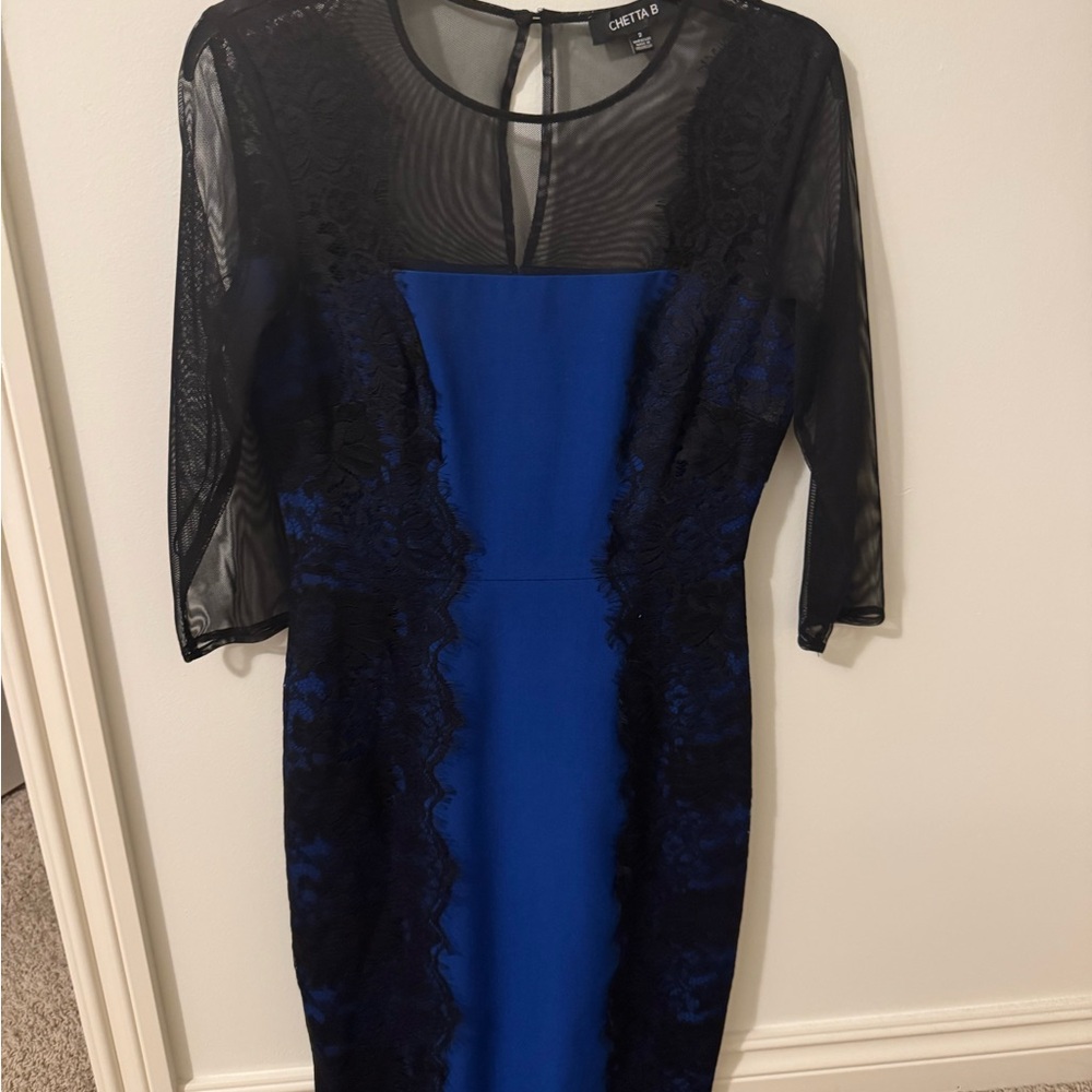 Chetta B Royal Blue and Black Lace Dress